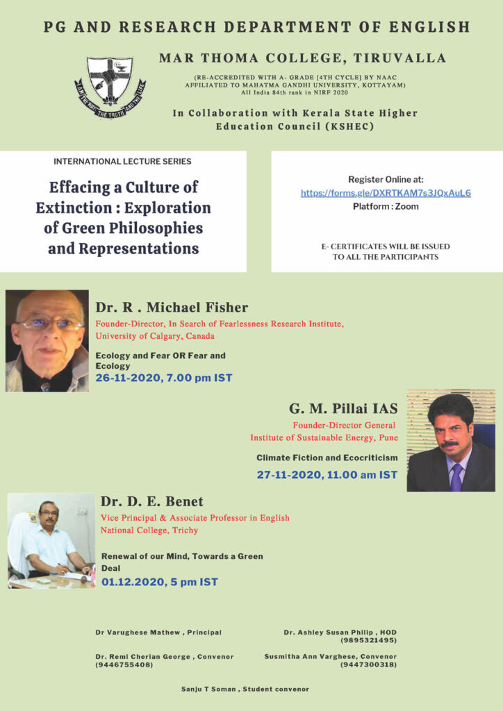 Online International Lecture Series: ‘Effacing a Culture of Extinction: Exploration of Green Philosophies and Representations’