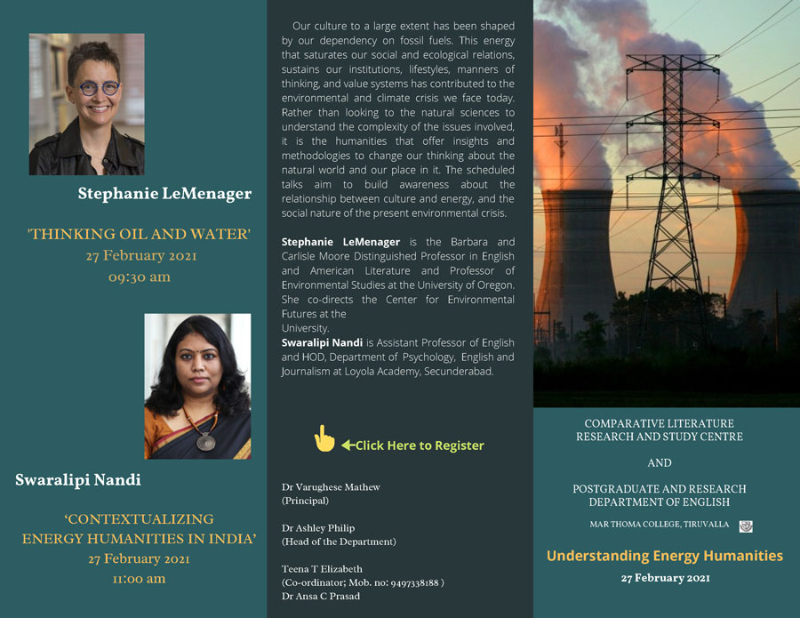 Online Lectures on ‘Understanding Energy Humanities’: Department of English