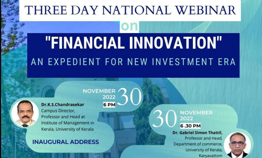 Three Day National Webinar on Financial Innovation by Dept. of Commerce