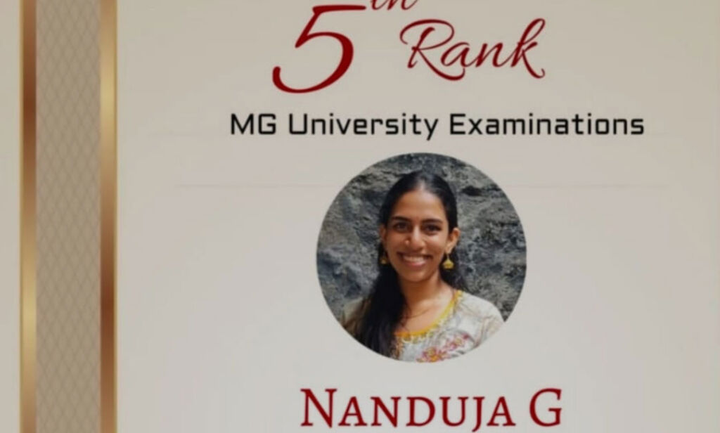 5th Rank in M.Sc. Physics for Nanduja G