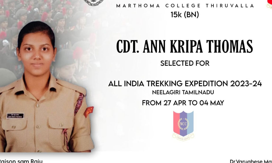 Cdt. Ann Kripa Thomas Selected for All India Trekking Expedition