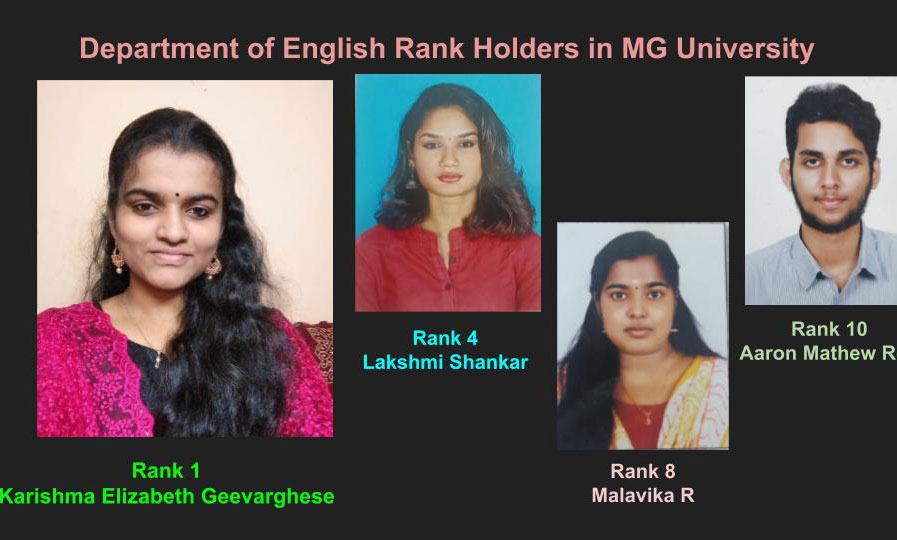 Department of English, Four Ranks in MG University BA English Language and Literature Model 1 including Rank 1