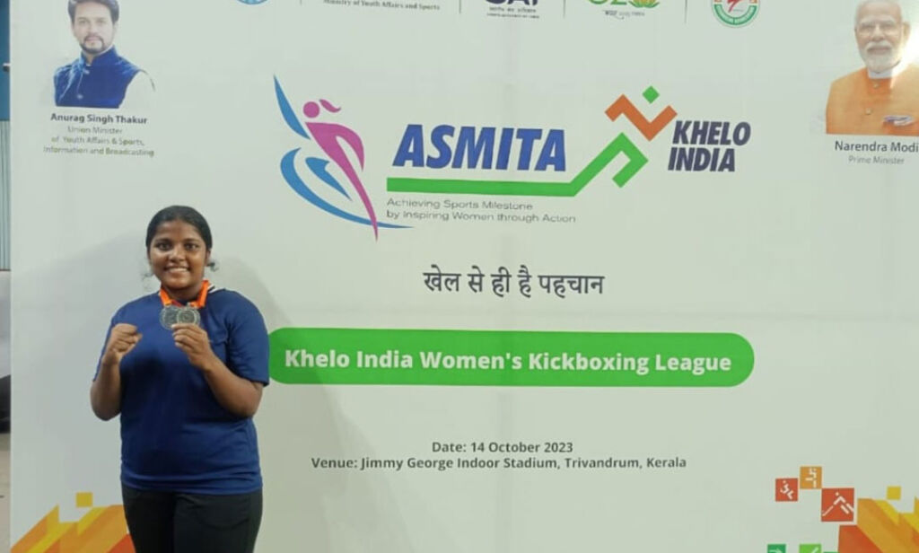 Two silver medals in Khelo India Women’s Kickboxing League for Abhitha V Abhilash from Dept. of Political Science