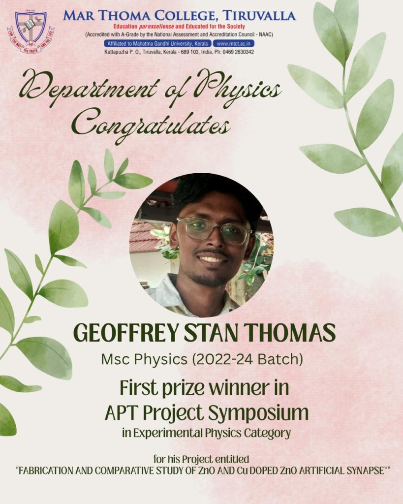 Geoffrey Stan Thomas: First Prize in APT Project Symposium