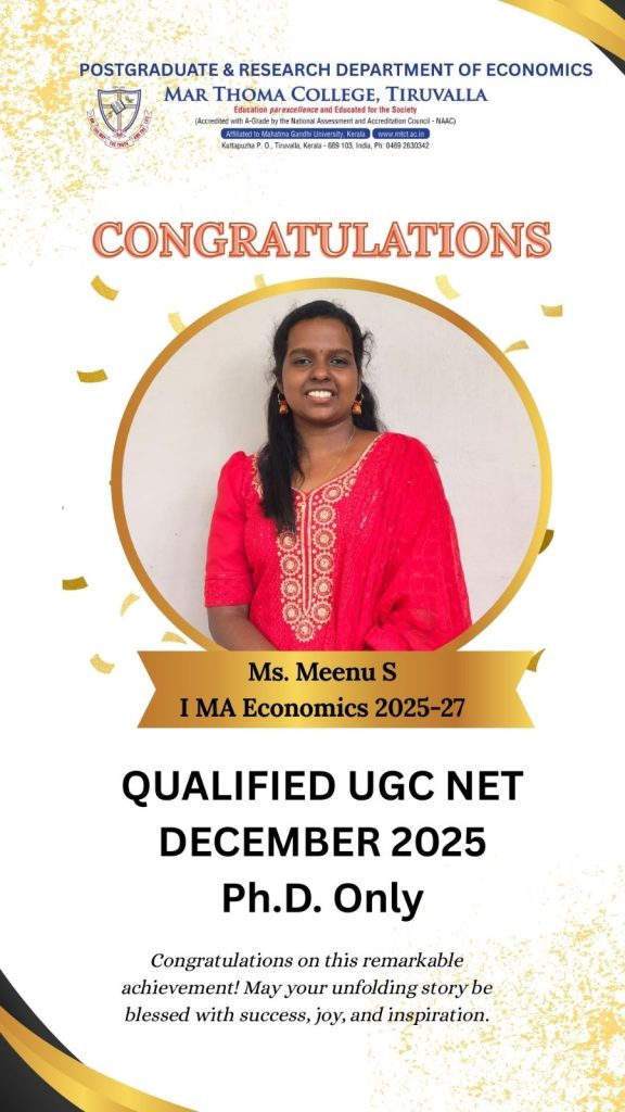 UGC NET Qualified – Ms. Meenu S, Economics
